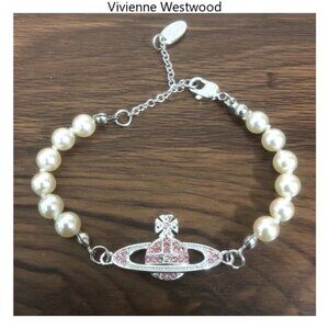 Vivienne Westwood single pearl rhinestone choker necklace bracelet SET silver